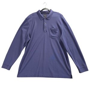 Greg Norman Mens XXL PlayDry Long Sleeve Polo Shirt Blue Pique Pocket Golf Shark